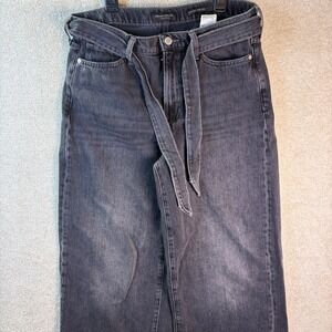 Banana Republic High Rise Wide Leg Jeans Womens 30x30 Black Belted Premium Denim